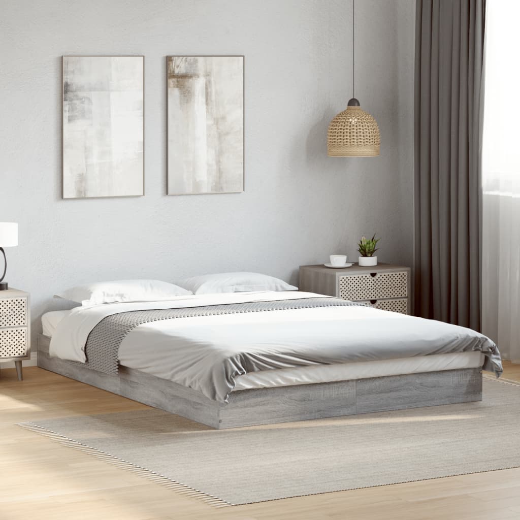 Bed Frame Grey Sonoma 140x190 cm Engineered Wood