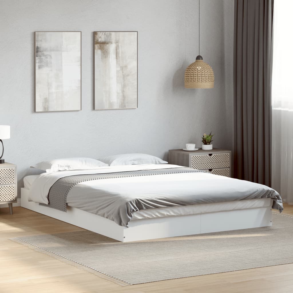 Bed Frame White 135x190 cm Double Engineered Wood