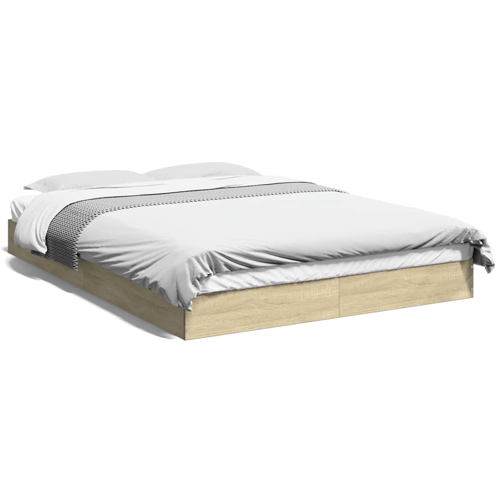 Bed Frame Sonoma Oak 135x190 cm Double Engineered Wood