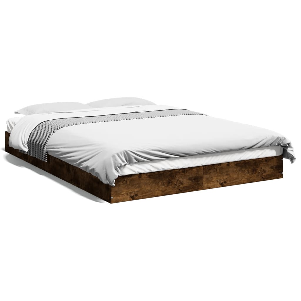 Bed Frame Smoked Oak 135x190 cm Double Engineered Wood