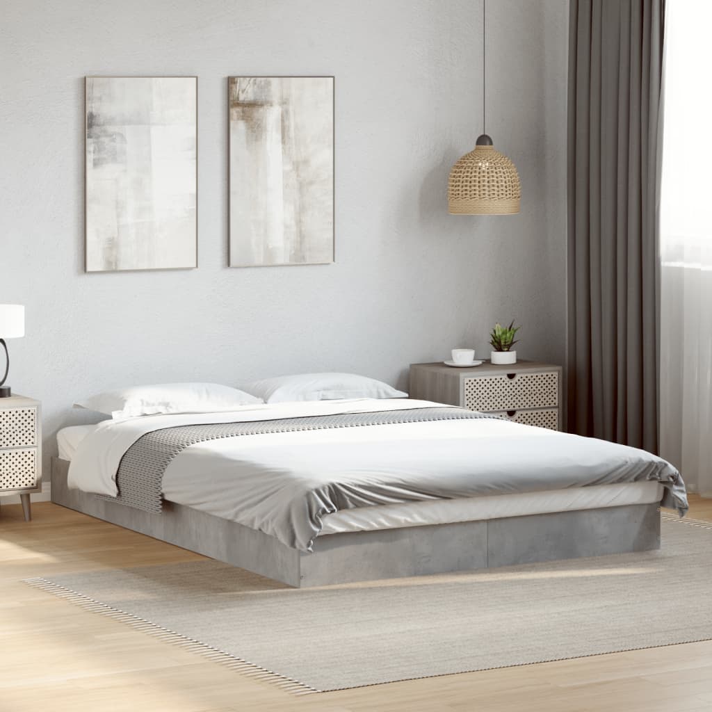 Bed Frame Concrete Grey 120x190 cm Small Double Engineered Wood