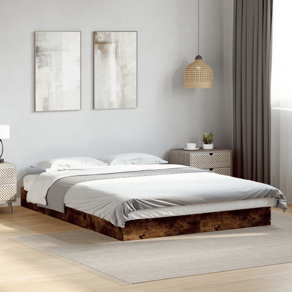 Bed Frame Smoked Oak 120x190 cm Small Double Engineered Wood