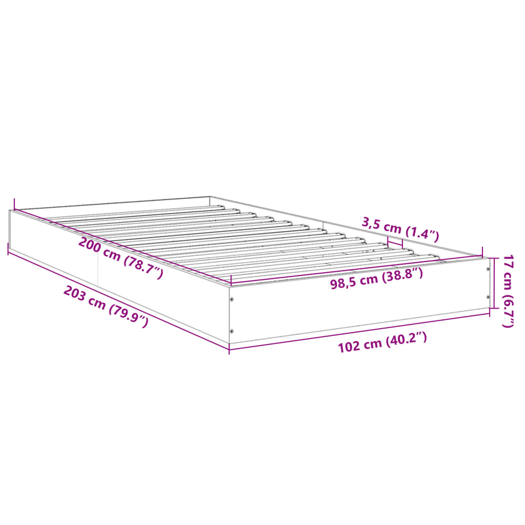 Bed Frame Smoked Oak 100x200 cm Engineered Wood