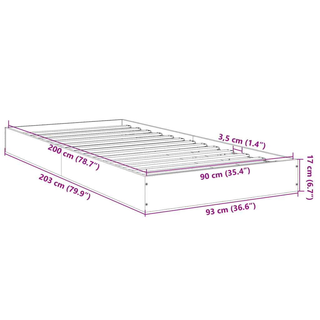 Bed Frame Concrete Grey 90x200 cm Engineered Wood