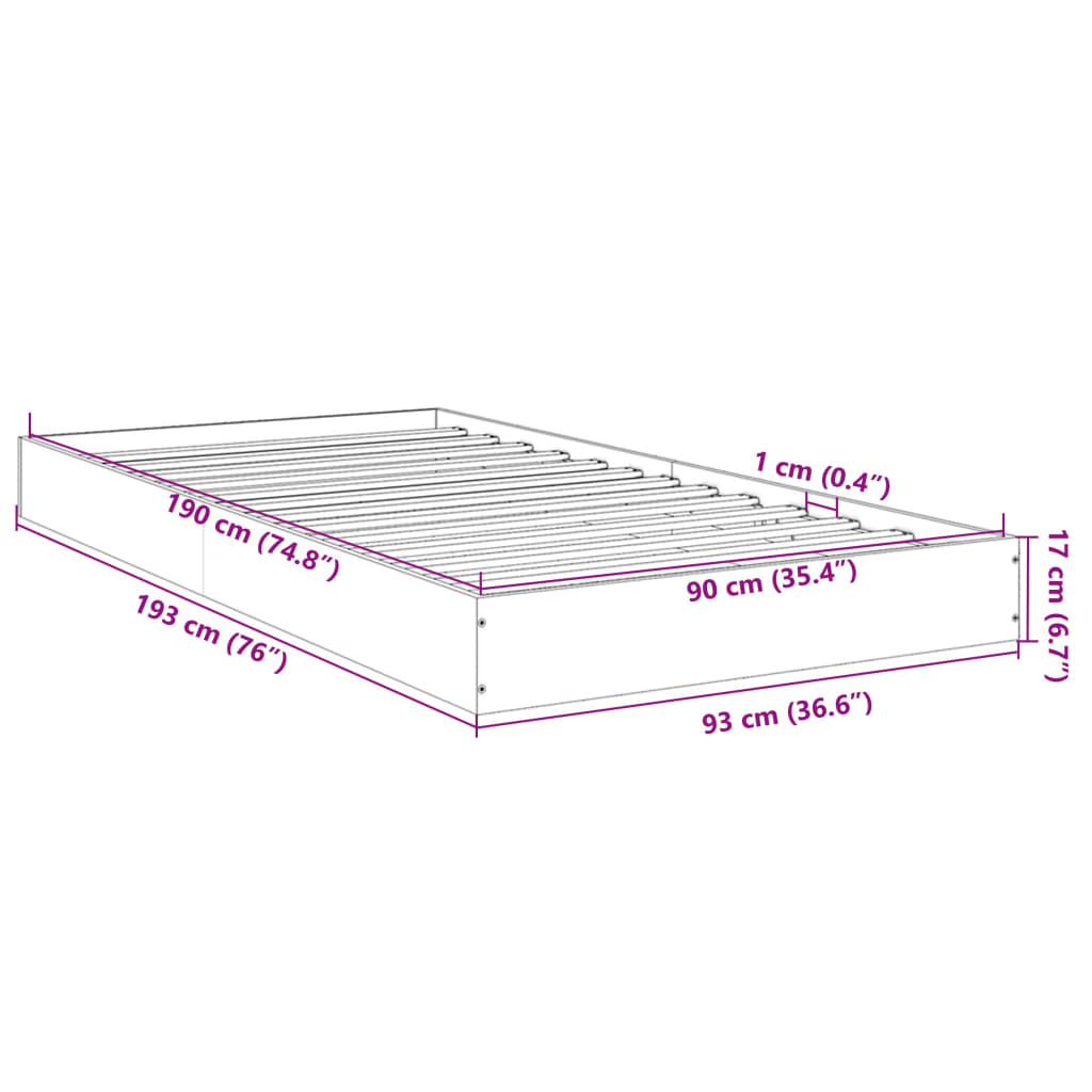 Bed Frame White 90x190 cm Single Engineered Wood