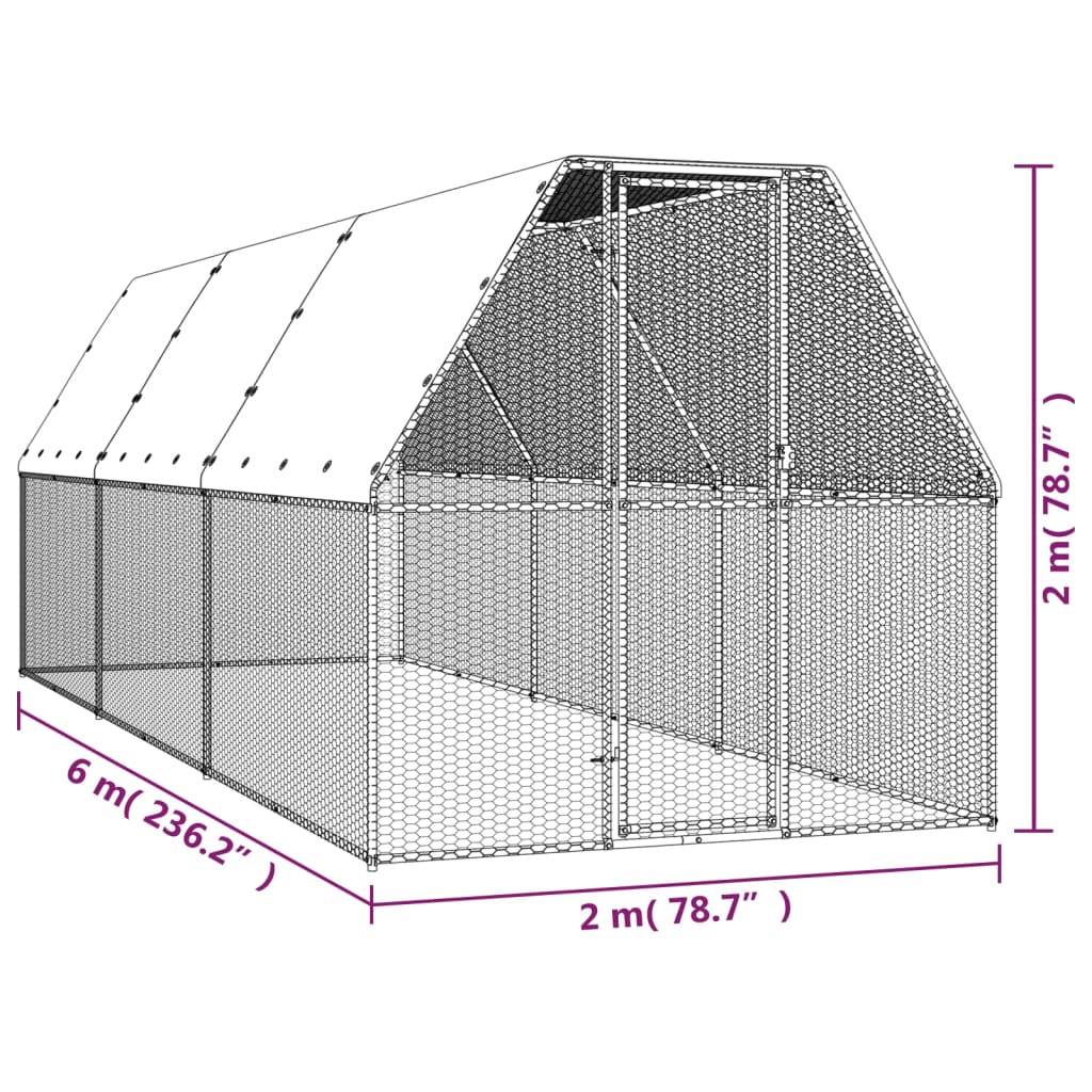 Chicken Cage 2x6x2 m Galvanised Steel