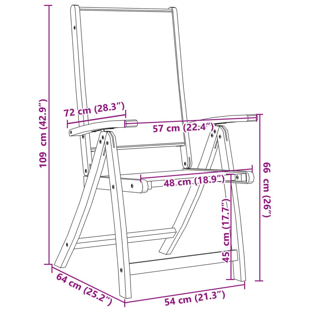 Folding Garden Chairs 8 pcs Solid Wood Acacia and Textilene