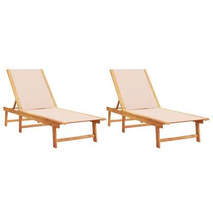 Sun Loungers 2 pcs Cream Solid Wood Acacia and Textilene