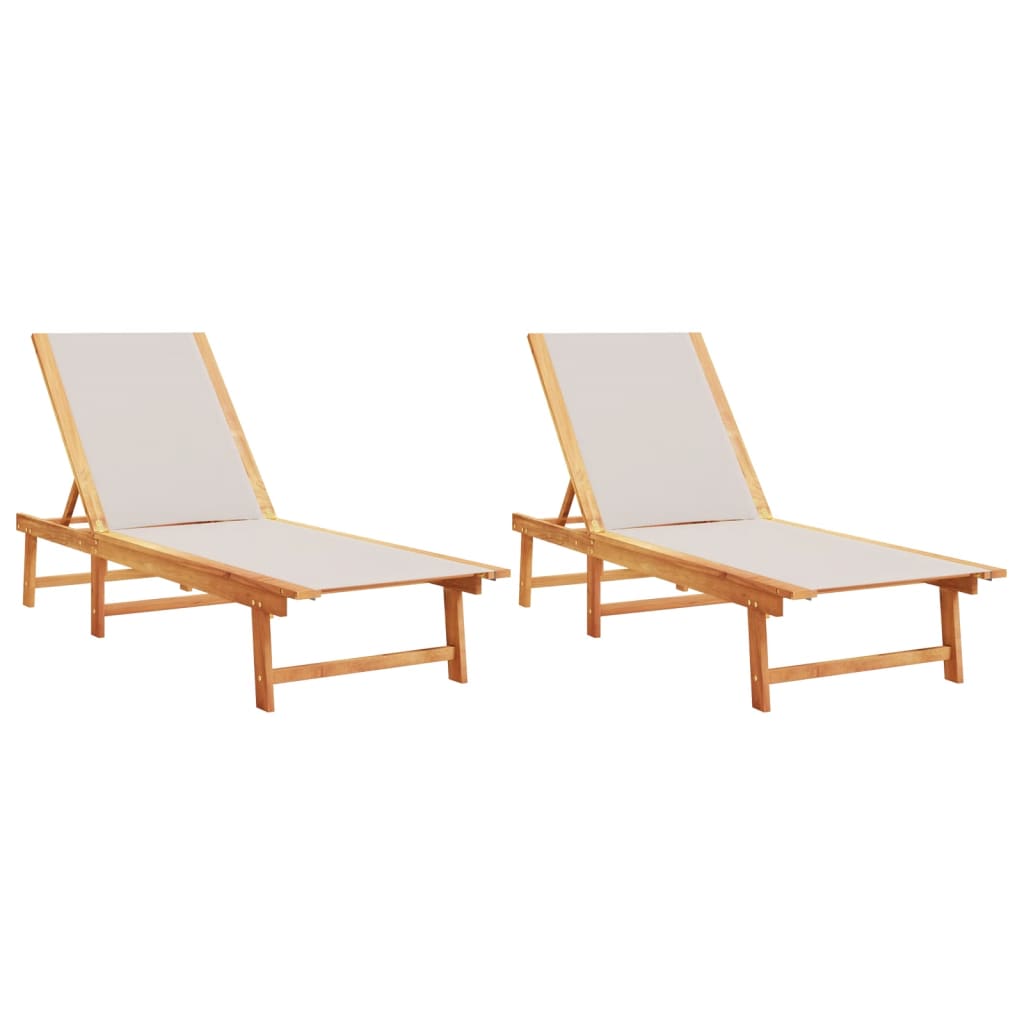 Sun Loungers 2 pcs Grey Solid Wood Acacia and Textilene