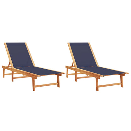 Sun Loungers 2 pcs Blue Solid Wood Acacia and Textilene