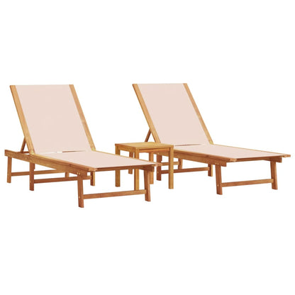 Sun Loungers 2 pcs with Table Cream Solid Wood Acacia and Textilene