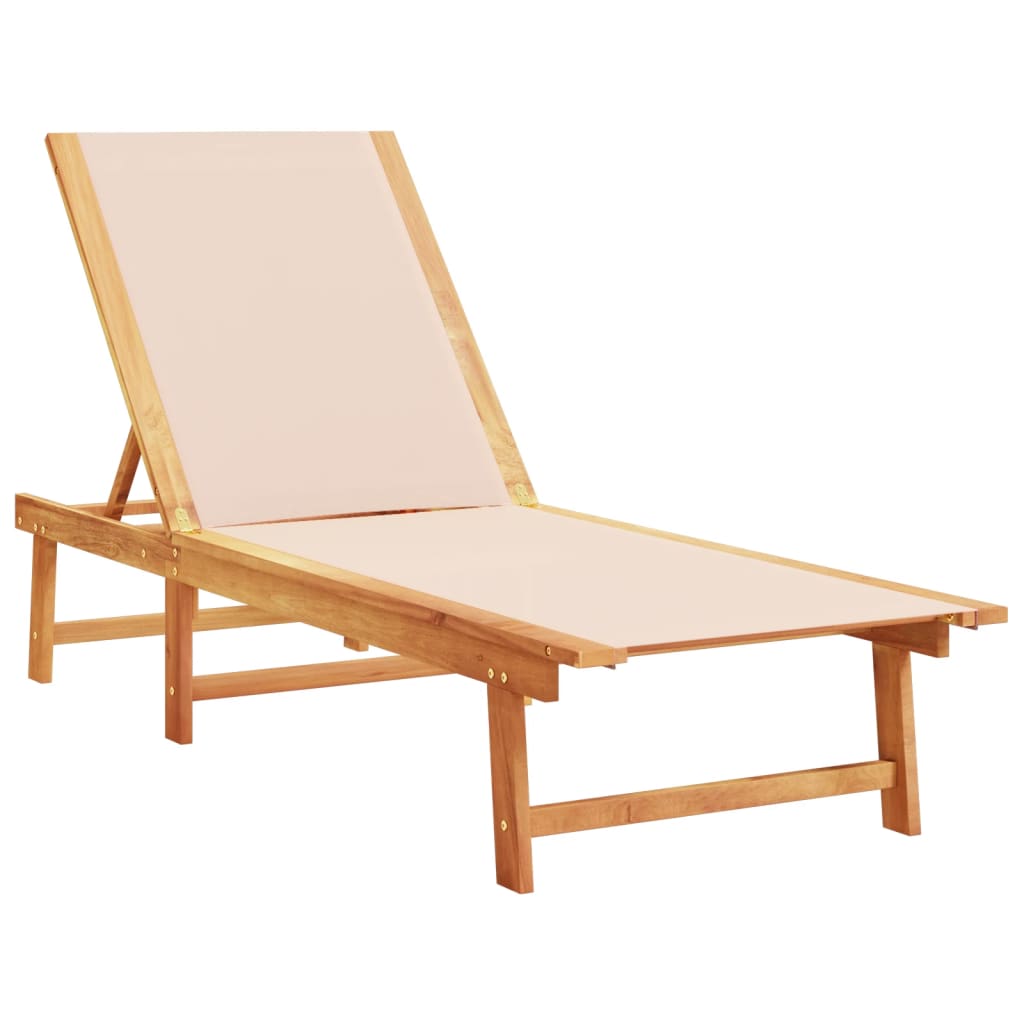 Sun Loungers 2 pcs with Table Cream Solid Wood Acacia and Textilene