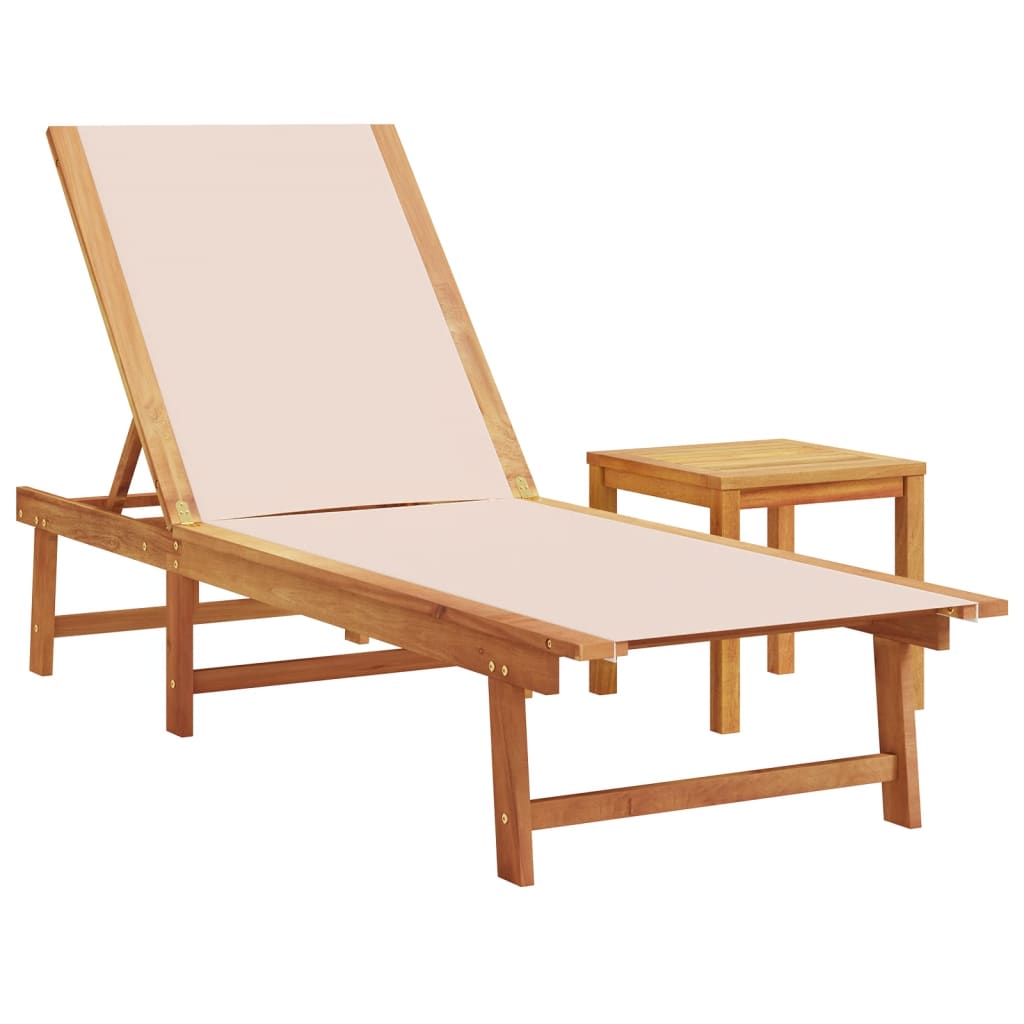 Sun Loungers 2 pcs with Table Cream Solid Wood Acacia and Textilene