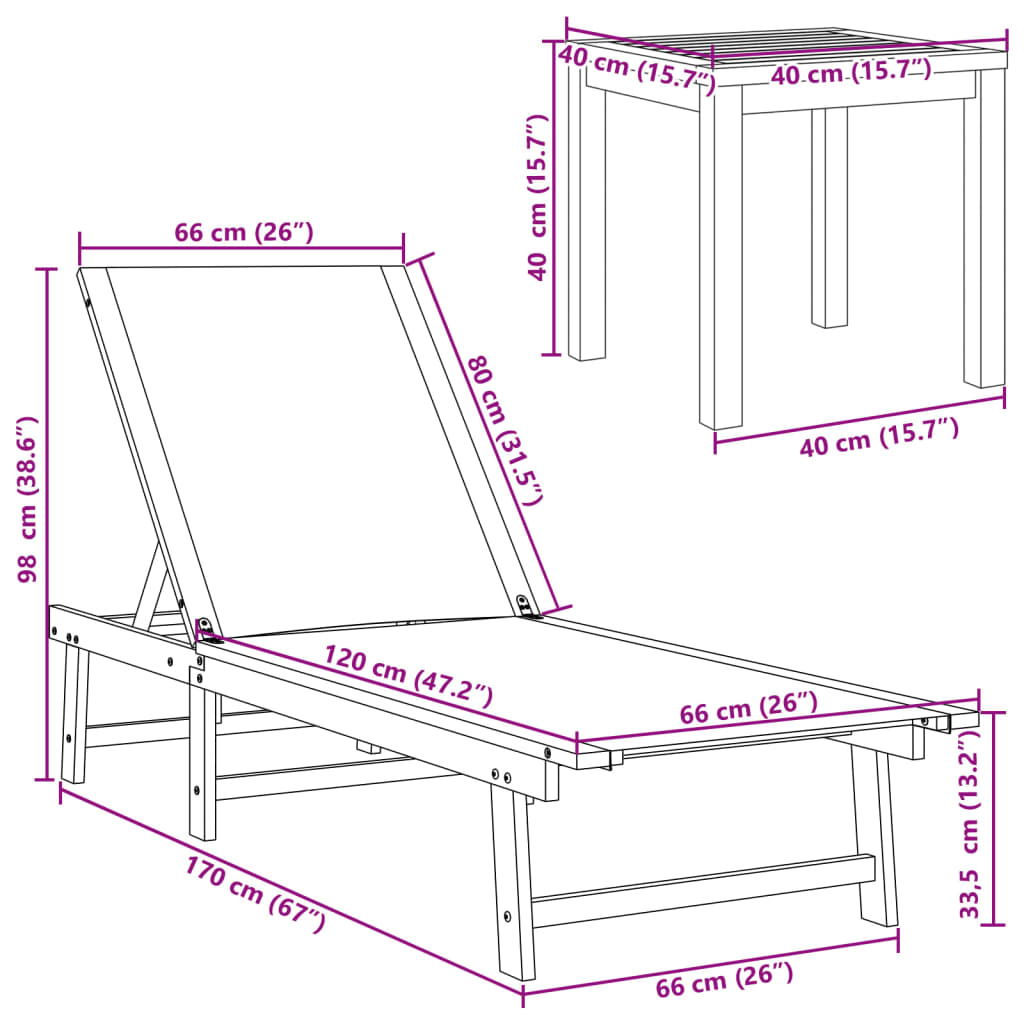 Sun Loungers 2 pcs with Table Cream Solid Wood Acacia and Textilene