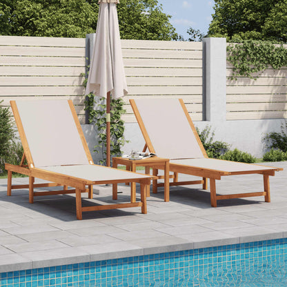 Sun Loungers 2 pcs with Table Grey Solid Wood Acacia and Textilene