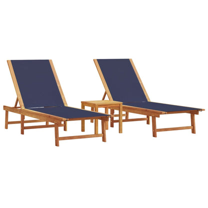 Sun Loungers 2 pcs with Table Blue Solid Wood Acacia and Textilene