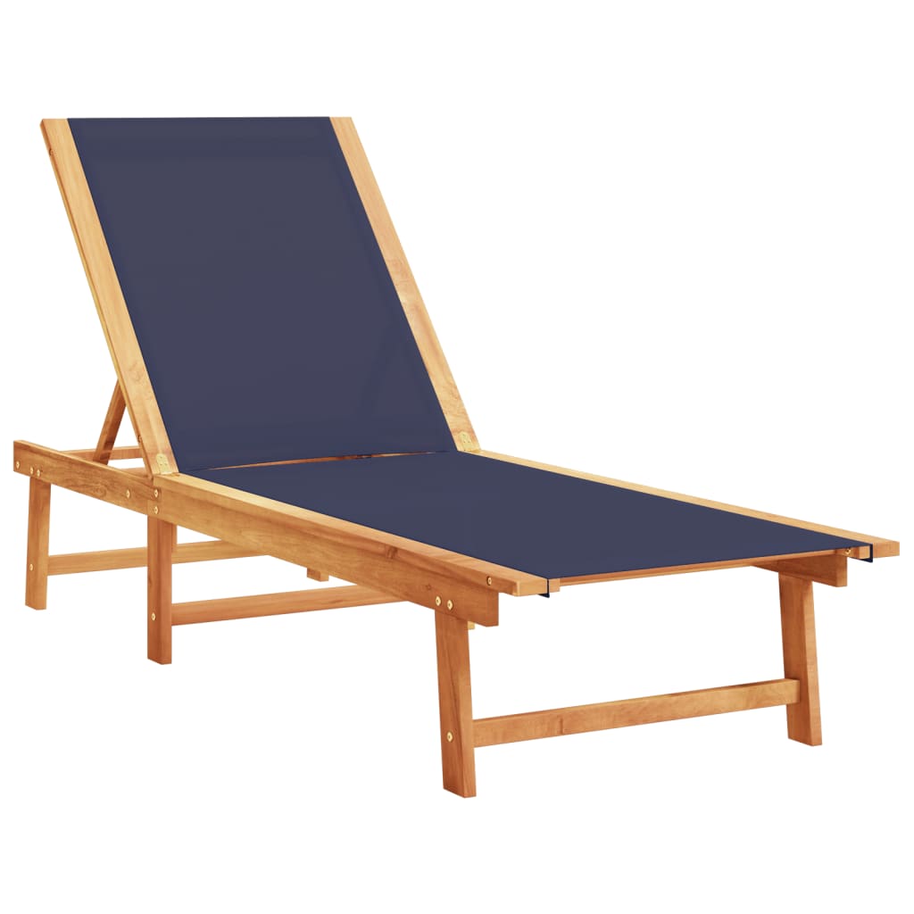 Sun Loungers 2 pcs with Table Blue Solid Wood Acacia and Textilene