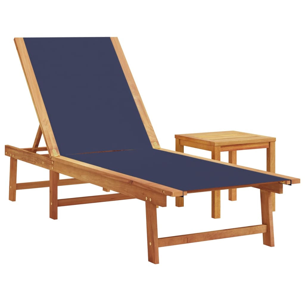 Sun Loungers 2 pcs with Table Blue Solid Wood Acacia and Textilene