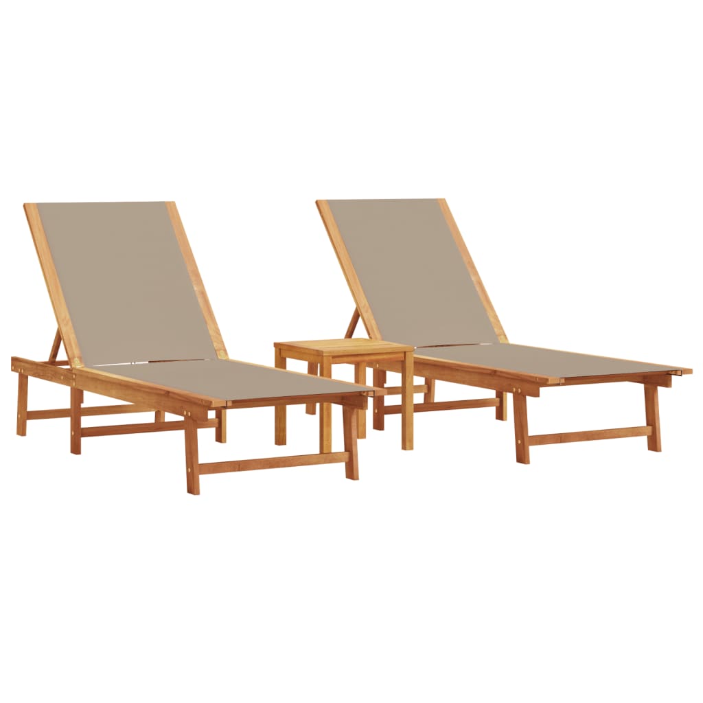 Sun Loungers 2 pcs with Table Taupe Solid Wood Acacia and Textilene