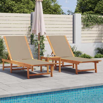 Sun Loungers 2 pcs with Table Taupe Solid Wood Acacia and Textilene