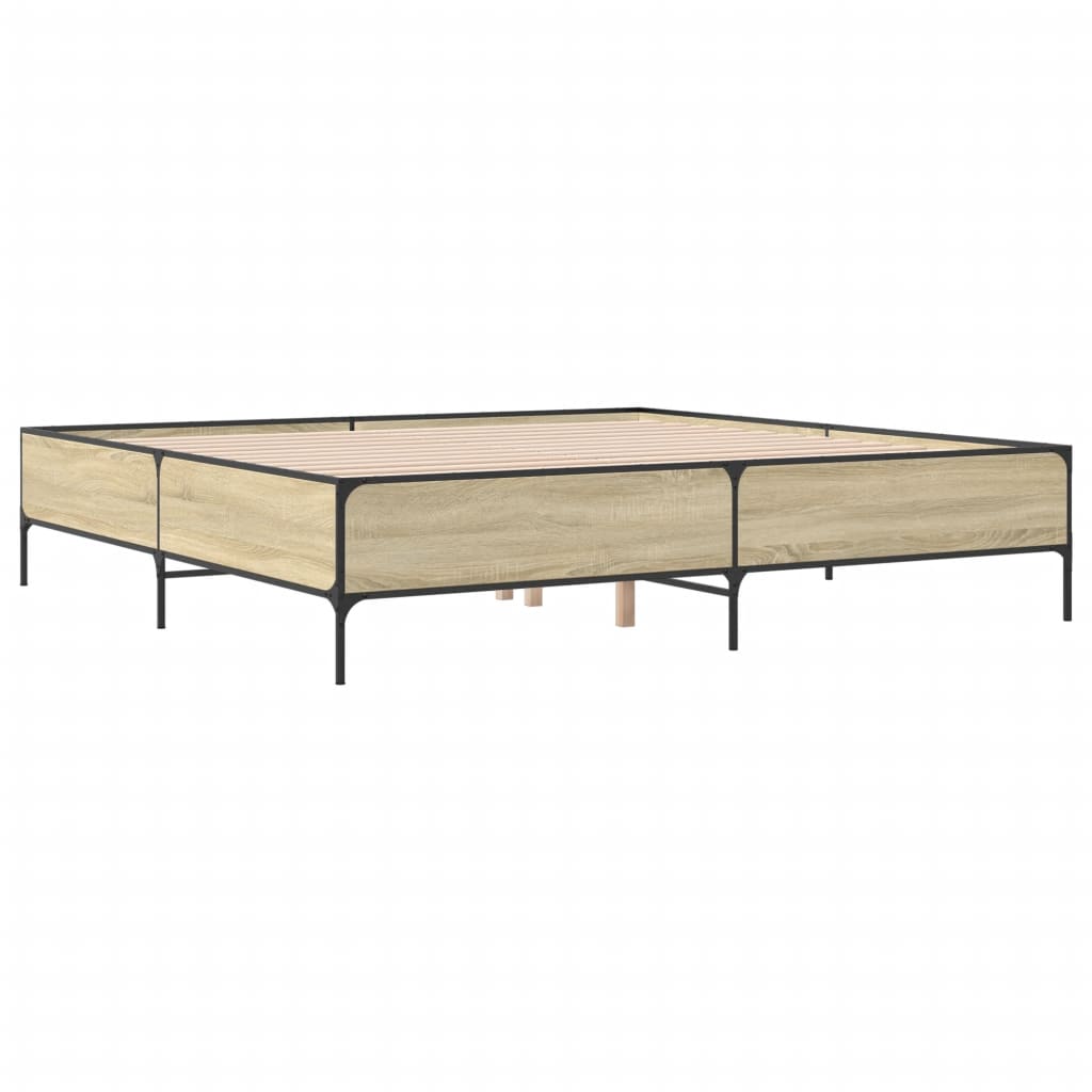 Bed Frame Sonoma Oak 200x200 cm Engineered Wood and Metal