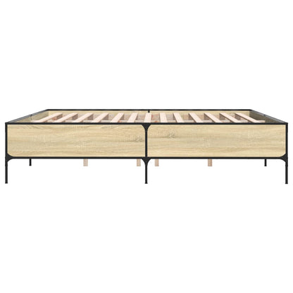 Bed Frame Sonoma Oak 200x200 cm Engineered Wood and Metal