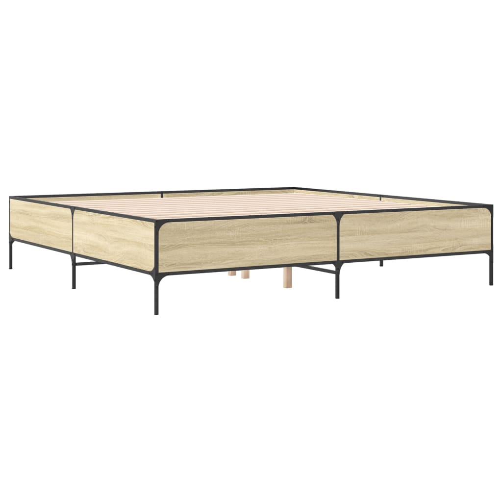 Bed Frame Sonoma Oak 200x200 cm Engineered Wood and Metal