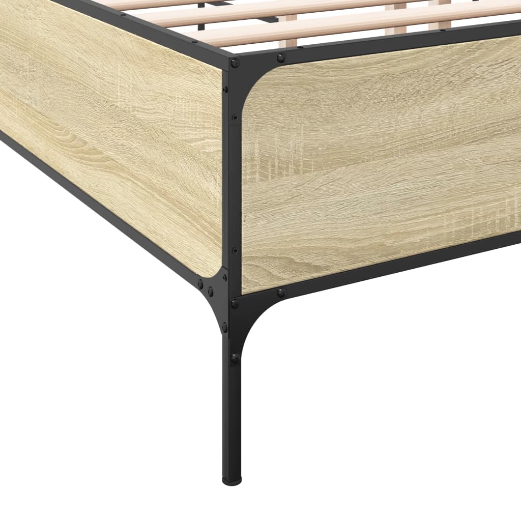 Bed Frame Sonoma Oak 200x200 cm Engineered Wood and Metal