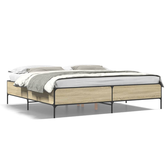 Bed Frame Sonoma Oak 200x200 cm Engineered Wood and Metal