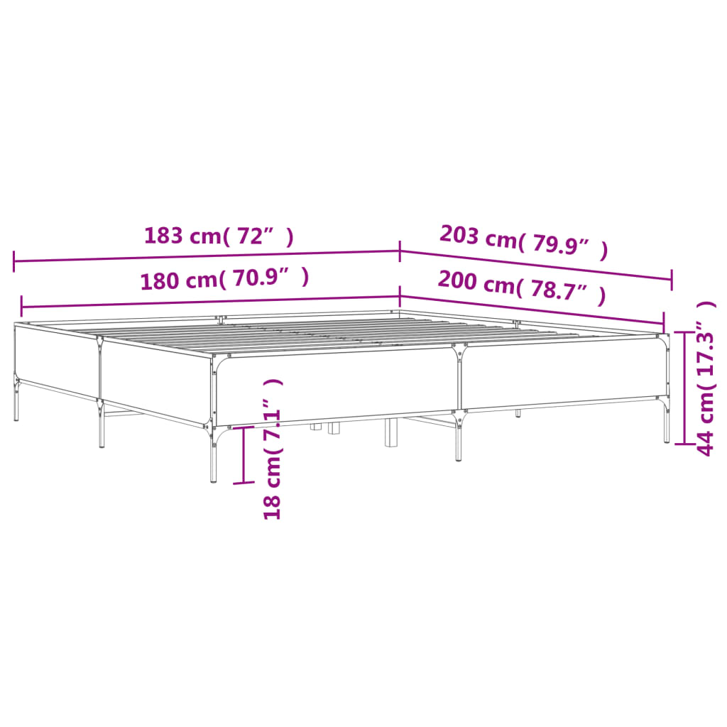 Bed Frame Sonoma Oak 180x200 cm Super King Engineered Wood and Metal