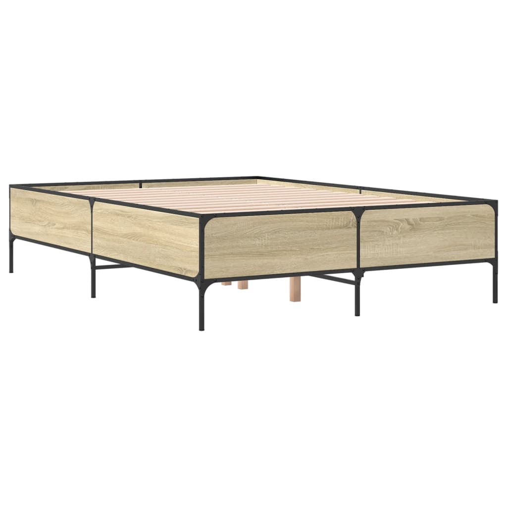 Bed Frame Sonoma Oak 160x200 cm Engineered Wood and Metal