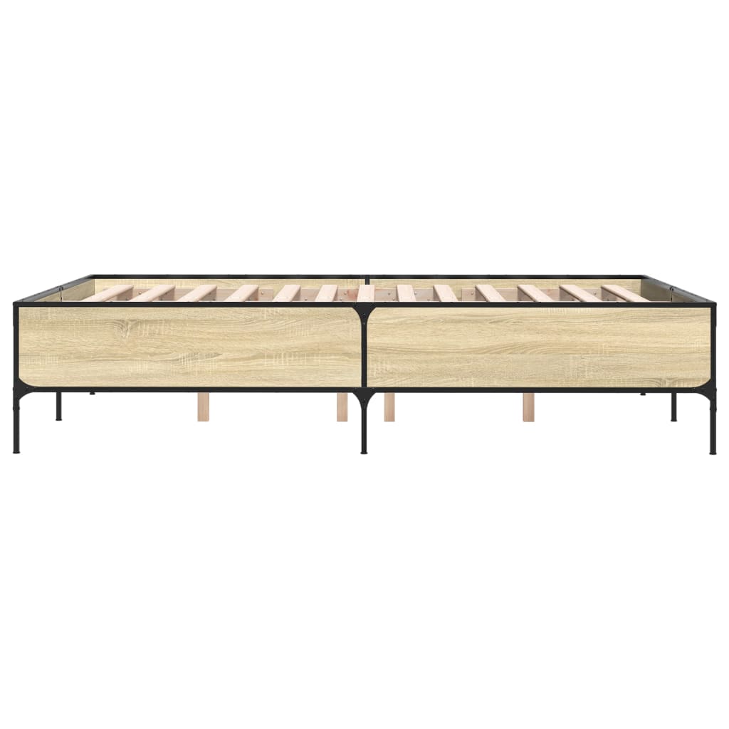 Bed Frame Sonoma Oak 160x200 cm Engineered Wood and Metal