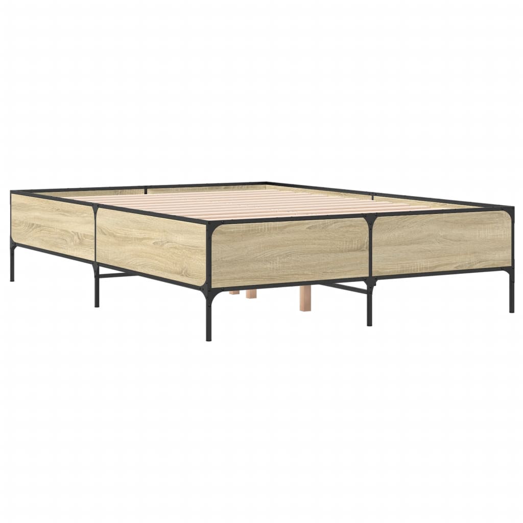 Bed Frame Sonoma Oak 160x200 cm Engineered Wood and Metal