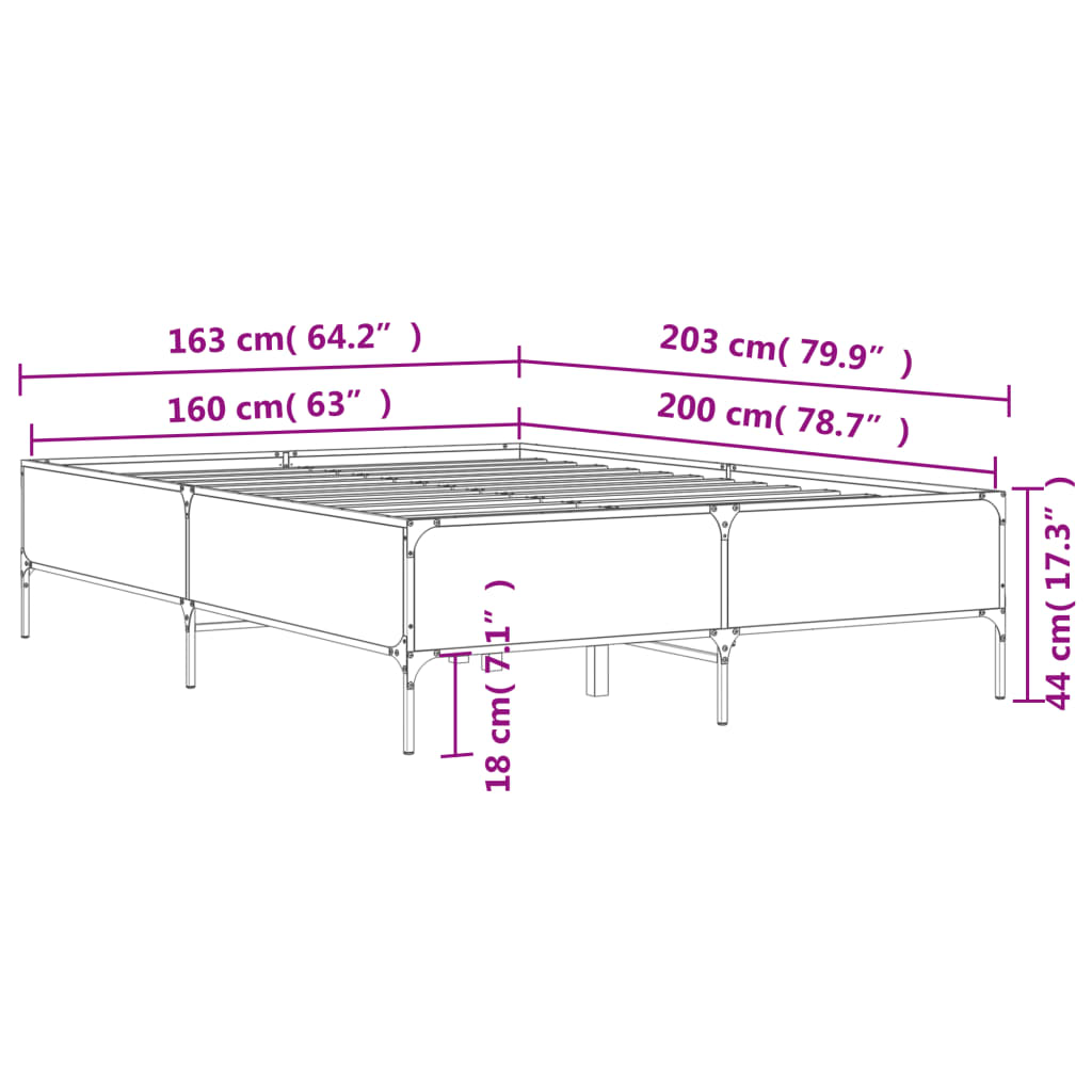 Bed Frame Sonoma Oak 160x200 cm Engineered Wood and Metal