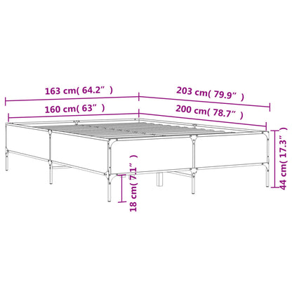 Bed Frame Sonoma Oak 160x200 cm Engineered Wood and Metal