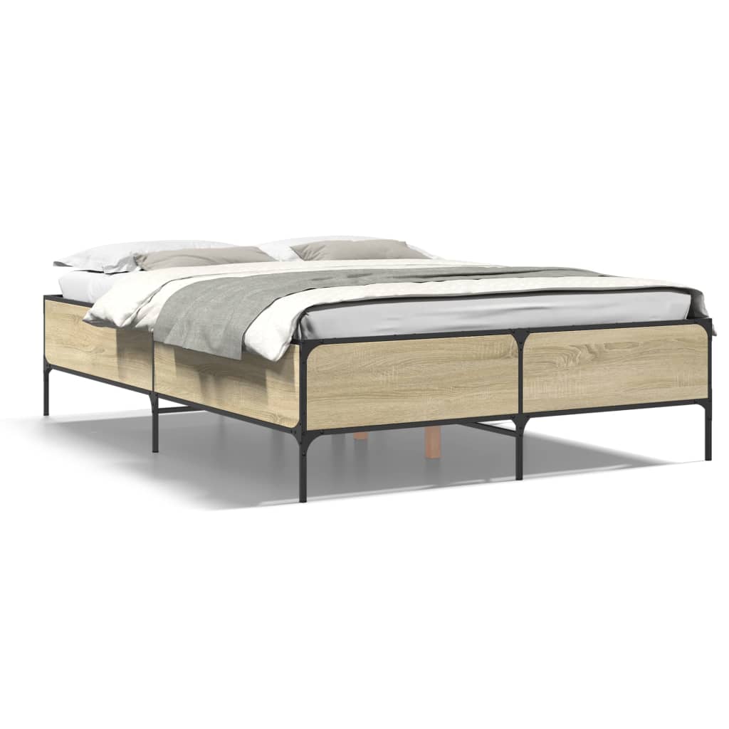 Bed Frame Sonoma Oak 160x200 cm Engineered Wood and Metal