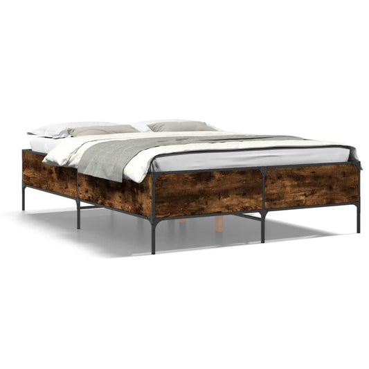 Bed Frame Smoked Oak 160x200 cm Engineered Wood and Metal