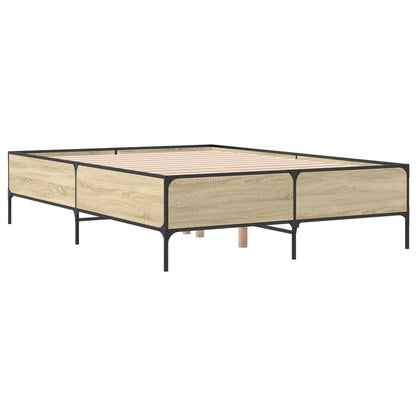 Bed Frame Sonoma Oak 150x200 cm King Size Engineered Wood and Metal