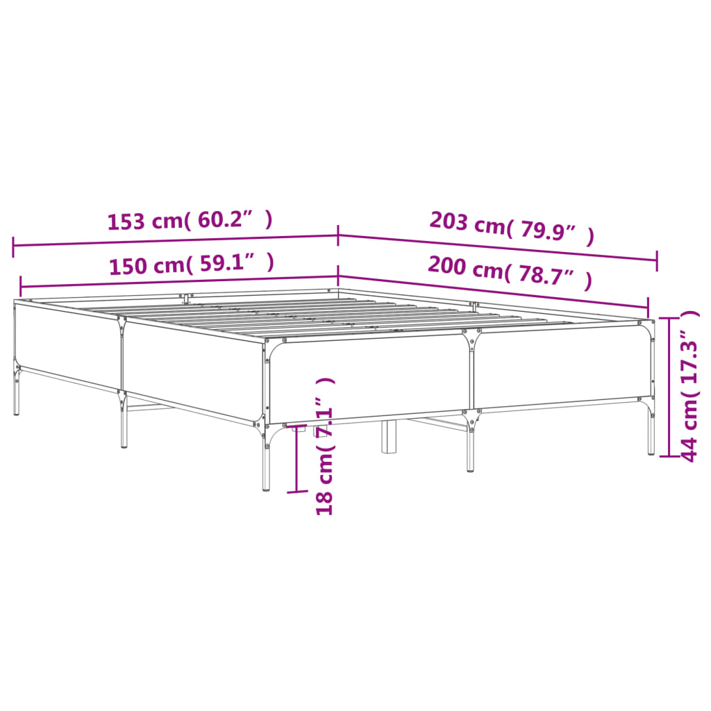 Bed Frame Sonoma Oak 150x200 cm King Size Engineered Wood and Metal