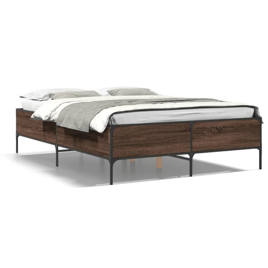 Bed Frame Brown Oak 150x200 cm King Size Engineered Wood and Metal