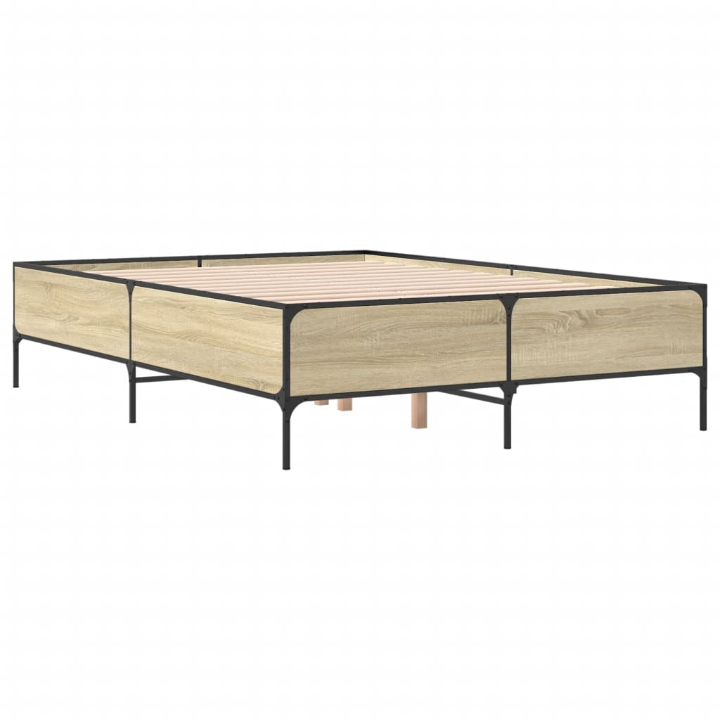 Bed Frame Sonoma Oak 140x200 cm Engineered Wood and Metal