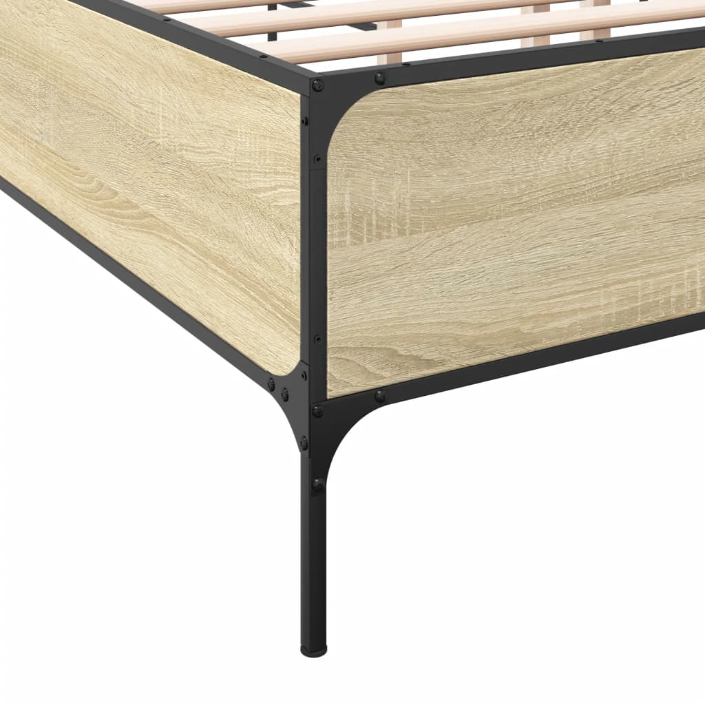 Bed Frame Sonoma Oak 140x200 cm Engineered Wood and Metal