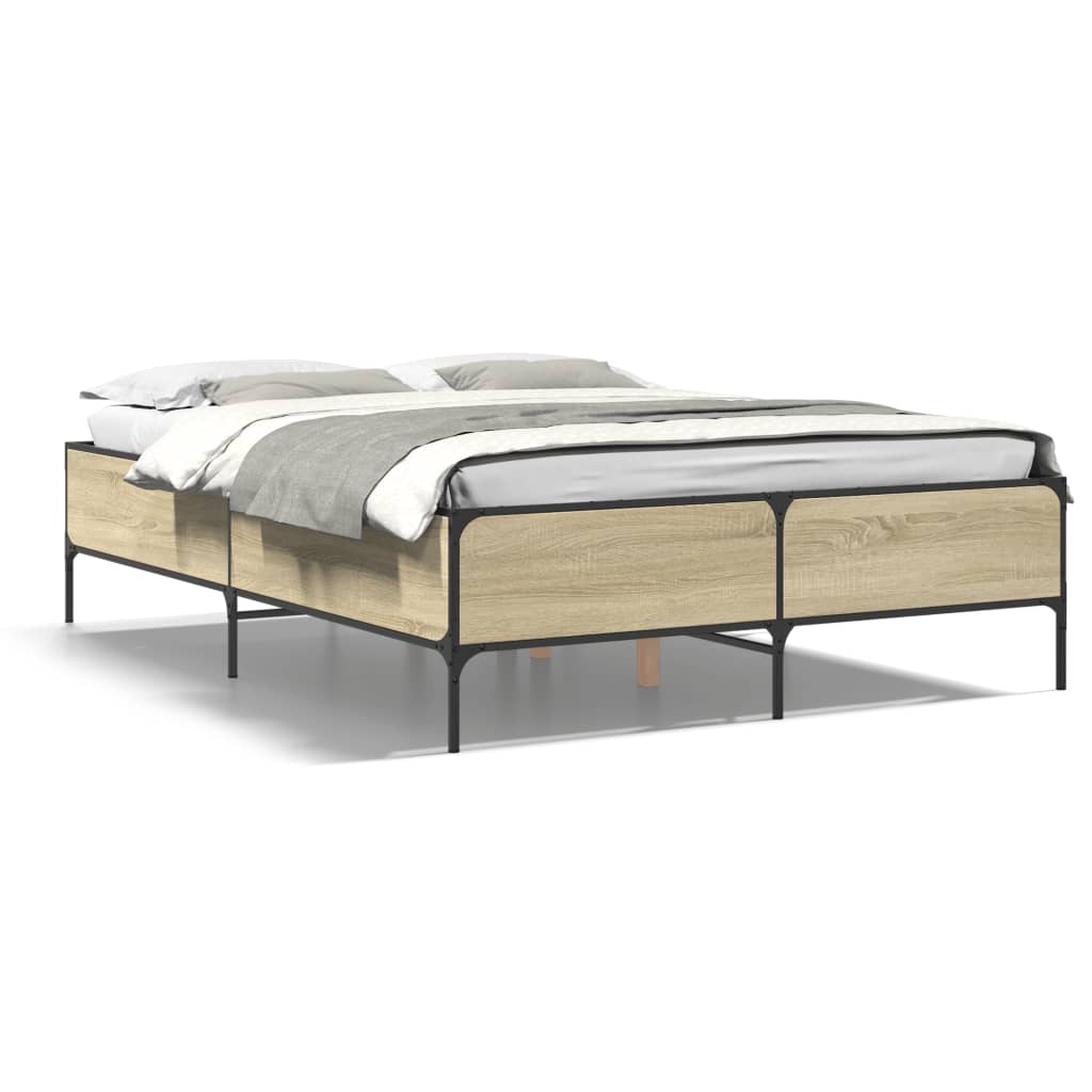 Bed Frame Sonoma Oak 140x200 cm Engineered Wood and Metal