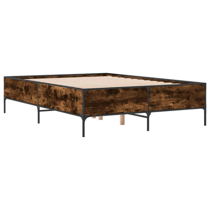 Bed Frame Smoked Oak 140x200 cm Engineered Wood and Metal