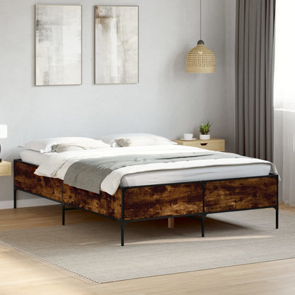 Bed Frame Smoked Oak 140x200 cm Engineered Wood and Metal