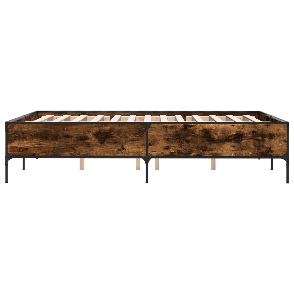 Bed Frame Smoked Oak 140x200 cm Engineered Wood and Metal