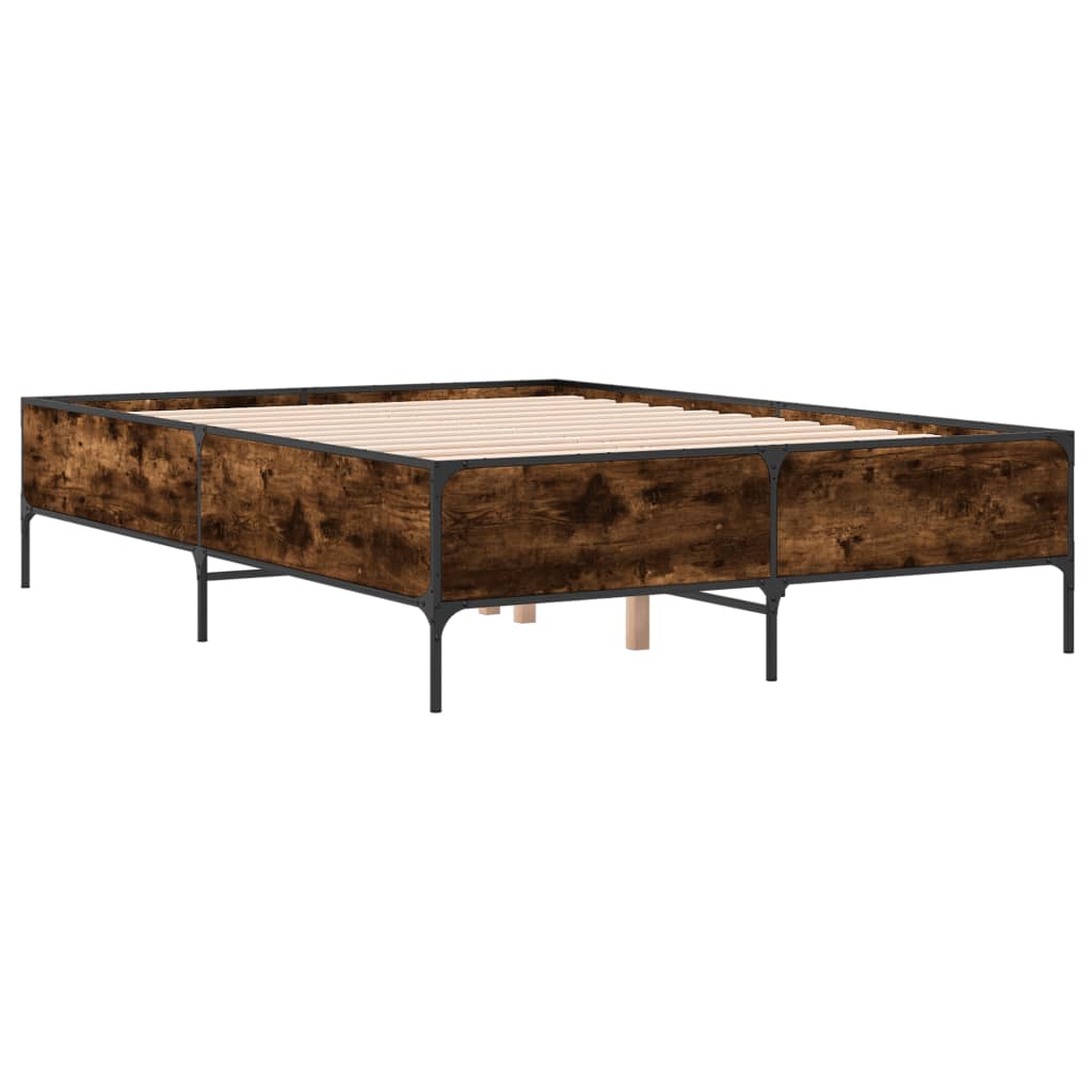 Bed Frame Smoked Oak 140x200 cm Engineered Wood and Metal