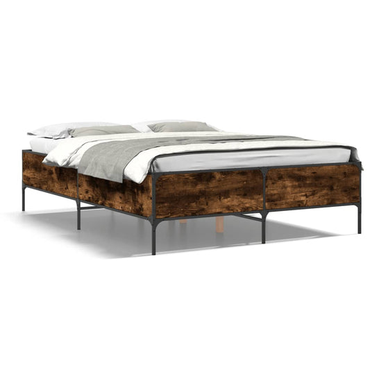 Bed Frame Smoked Oak 140x200 cm Engineered Wood and Metal