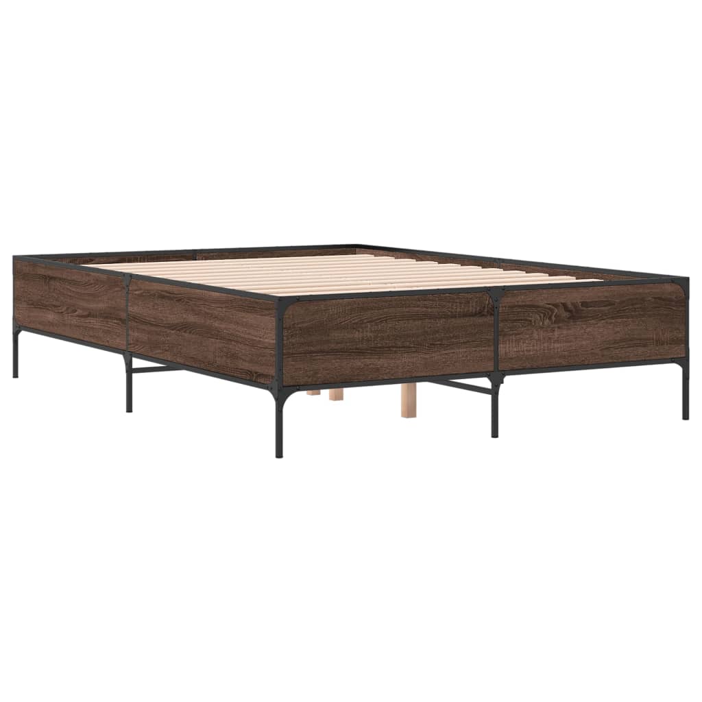 Bed Frame Brown Oak 140x200 cm Engineered Wood and Metal