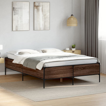 Bed Frame Brown Oak 140x200 cm Engineered Wood and Metal